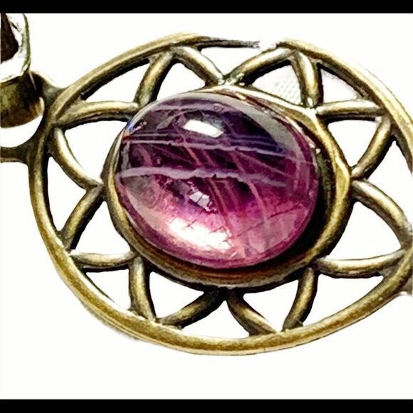 Vintage Banana Bob Victorian style ox gold open work amethyst cabashon bracelet - Picture 4 of 8